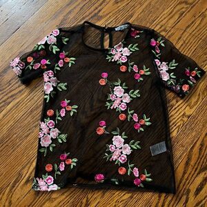 Charlotte Russe Y2K Vtg Sheer Embroidery Floral Blouse Top XS Whimsigoth Fairy